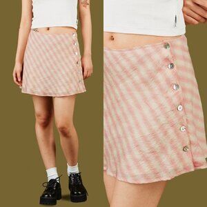 UNIF Pink Plaid Side Button A-Line Darling Mini Skirt